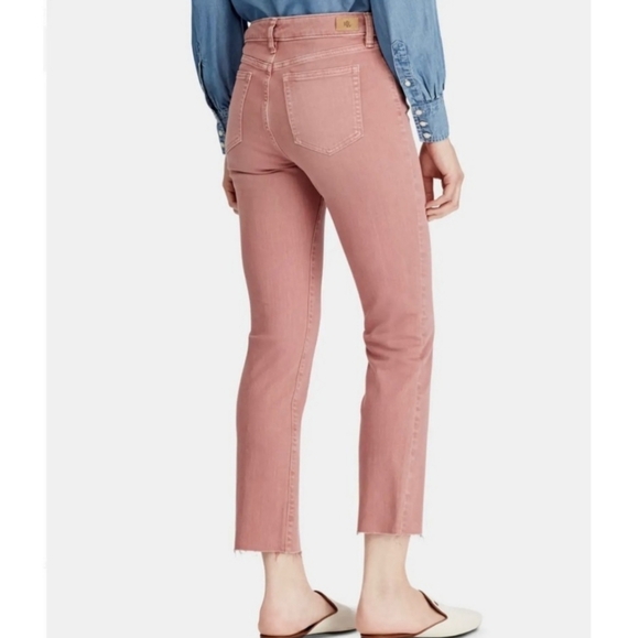 Ralph Lauren Premier Straight Ankle Raw Hem Denim Jeans in Blush Pink Size 12 - Picture 1 of 8